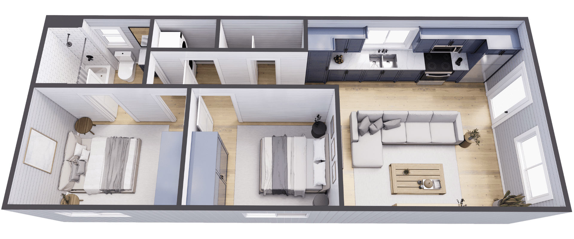 İZ-L2x40L FT Konteyner Ev | 59 m² | 2 Yatak Odalı